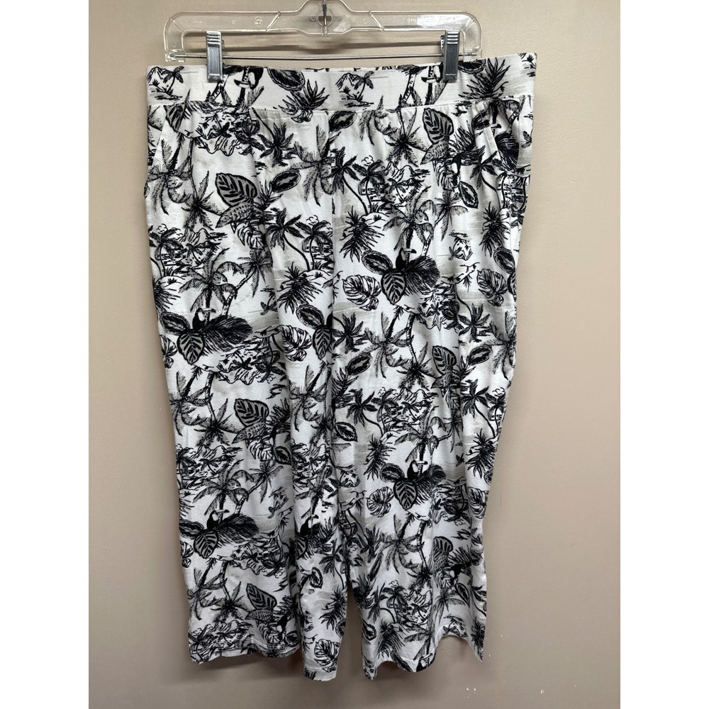 D&Co Beach Tropical Palm‎ Leaf Print Wide Leg Cropped Pants Womens Size LP